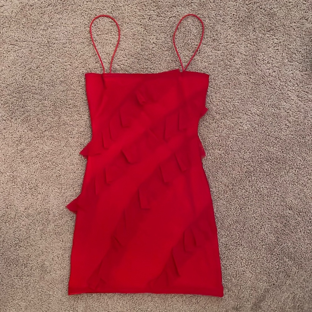 Red Mini Ruffled Dress